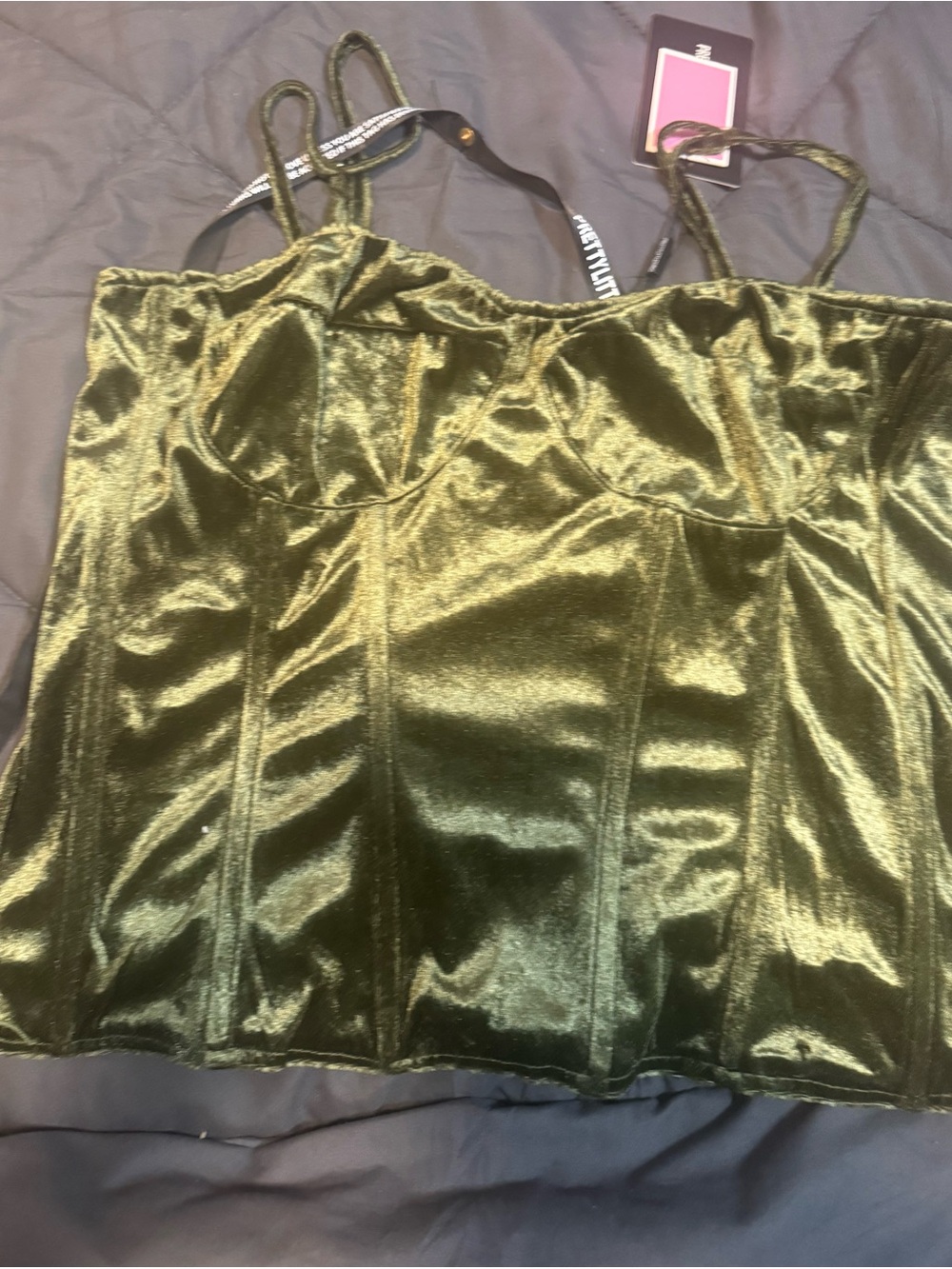 PrettyLittleThing Olive Velvet Bustier Cami